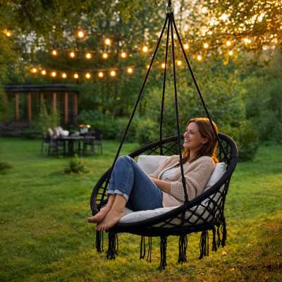LUARO swing chair stork's nest black 80 cm 150 kg