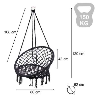 LUARO swing chair stork's nest black 80 cm 150 kg