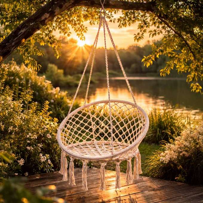 LUARO swing chair stork's nest ecru 80 cm 150 kg
