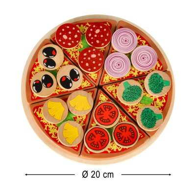 Pizza wooden play set velcro accessories spatula knife plate learning to cut 20cm