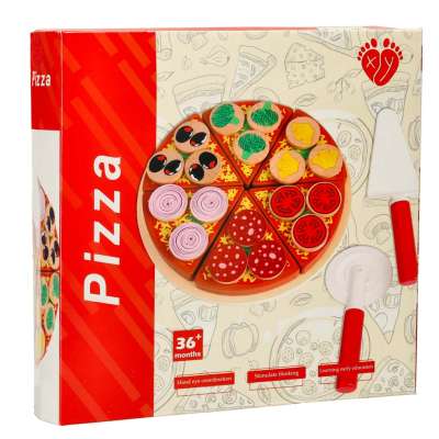 Pizza wooden play set velcro accessories spatula knife plate learning to cut 20cm
