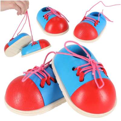 Wooden shoes for learning how to tie shoelaces 2 pieces