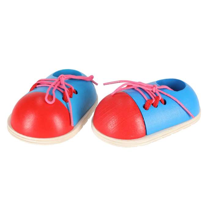 Wooden shoes for learning how to tie shoelaces 2 pieces