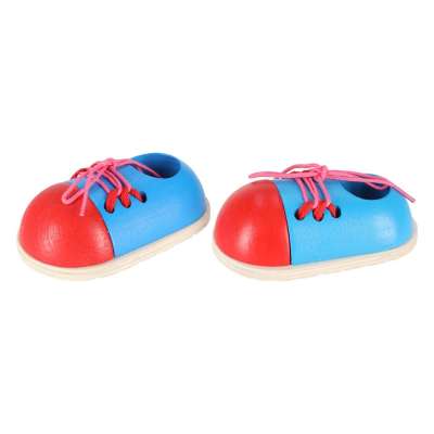 Wooden shoes for learning how to tie shoelaces 2 pieces