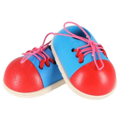 Wooden shoes for learning how to tie shoelaces 2 pieces