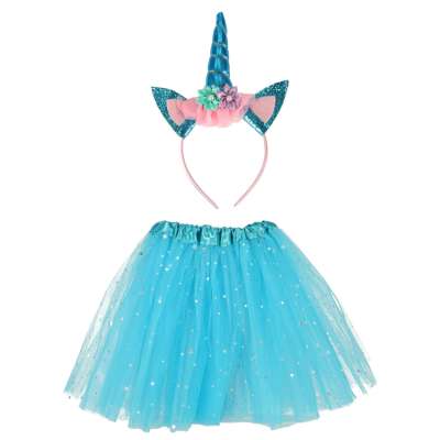 Carnival costume disguise Unicorn headband+skirt blue 3-6 years old