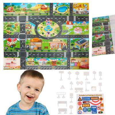 Educational play mat city street + road signs waterproof colourful 130x100cm