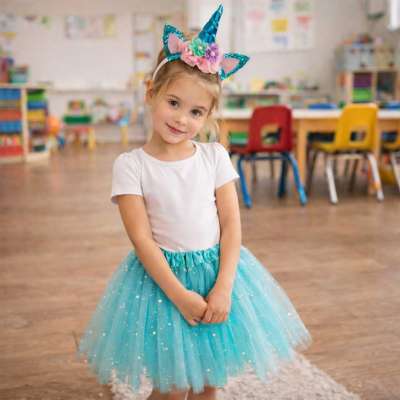 Unicorn carnival costume headband+skirt blue 3-6 years old