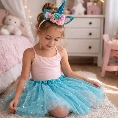 Unicorn carnival costume headband+skirt blue 3-6 years old