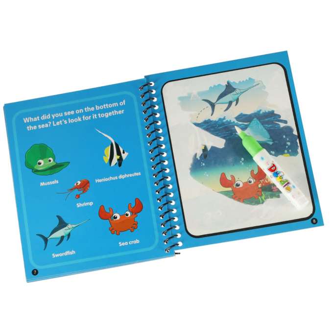 Water book with marker sea animals blue