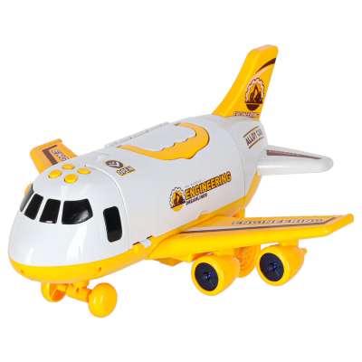Folding plane transporter with cars + 3 construction vehicles lights sound