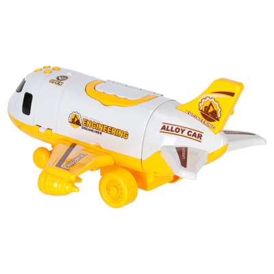 Folding plane transporter with cars + 3 construction vehicles lights sound