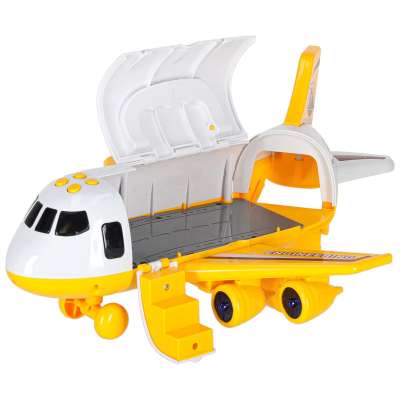 Folding plane transporter with cars + 3 construction vehicles lights sound