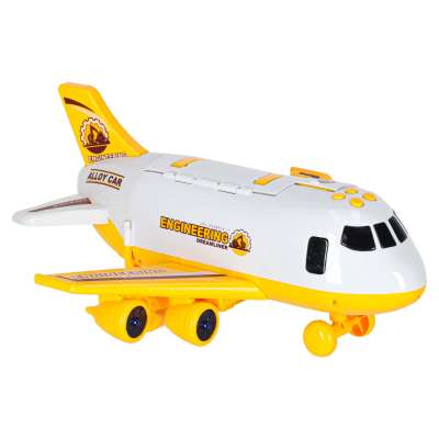 Folding plane transporter with cars + 3 construction vehicles lights sound