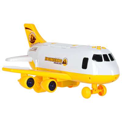 Folding plane transporter with cars + 3 construction vehicles lights sound