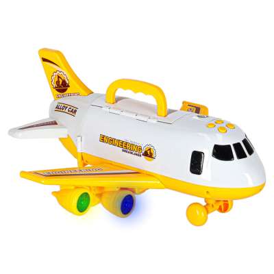 Folding plane transporter with cars + 3 construction vehicles lights sound