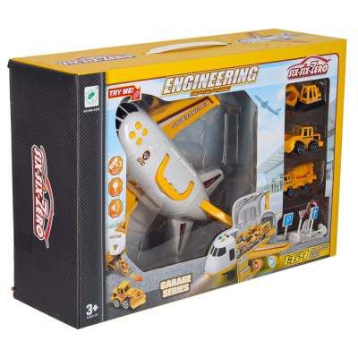 Folding plane transporter with cars + 3 construction vehicles lights sound