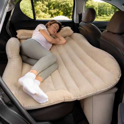 Inflatable car bed mattress with pump 130 cm x 80 cm beige
