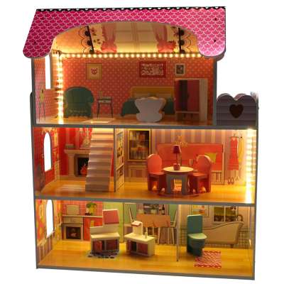 MDF wooden dollhouse furniture 70cm pink LED