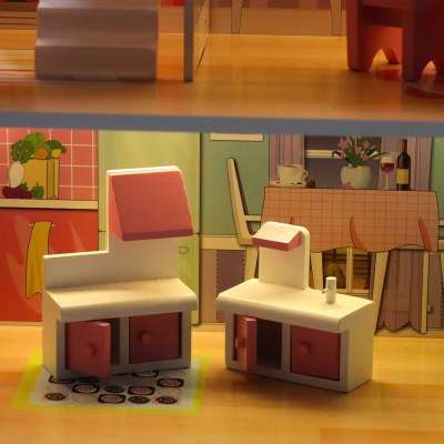 MDF wooden dollhouse furniture 70cm pink LED