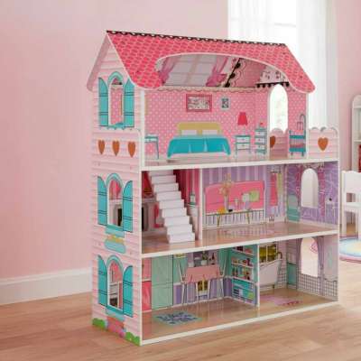 MDF wooden dollhouse furniture 70cm pink LED