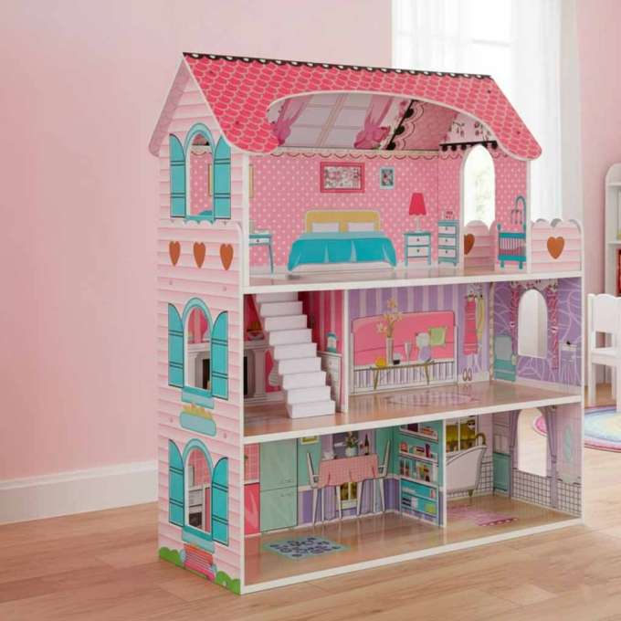 MDF wooden dollhouse furniture 70cm pink LED