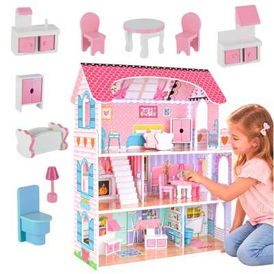 MDF wooden dollhouse furniture 70cm pink LED