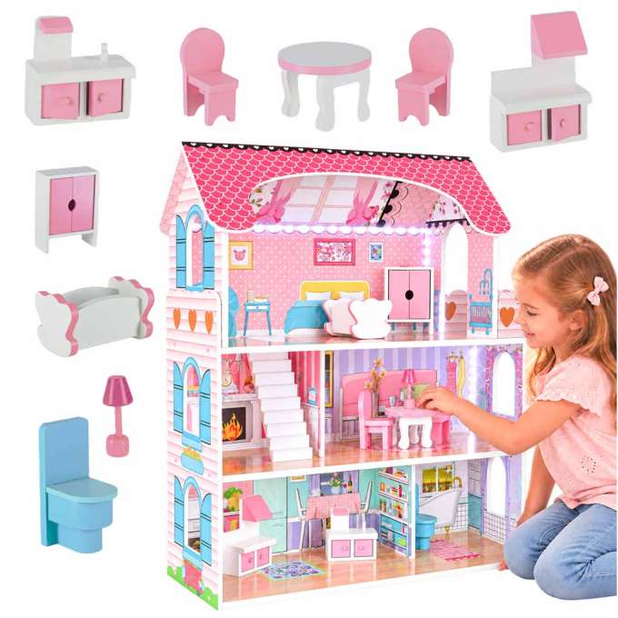 MDF wooden dollhouse furniture 70cm pink LED