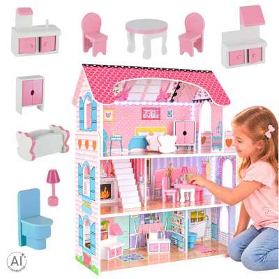 MDF wooden dollhouse furniture 70cm pink LED