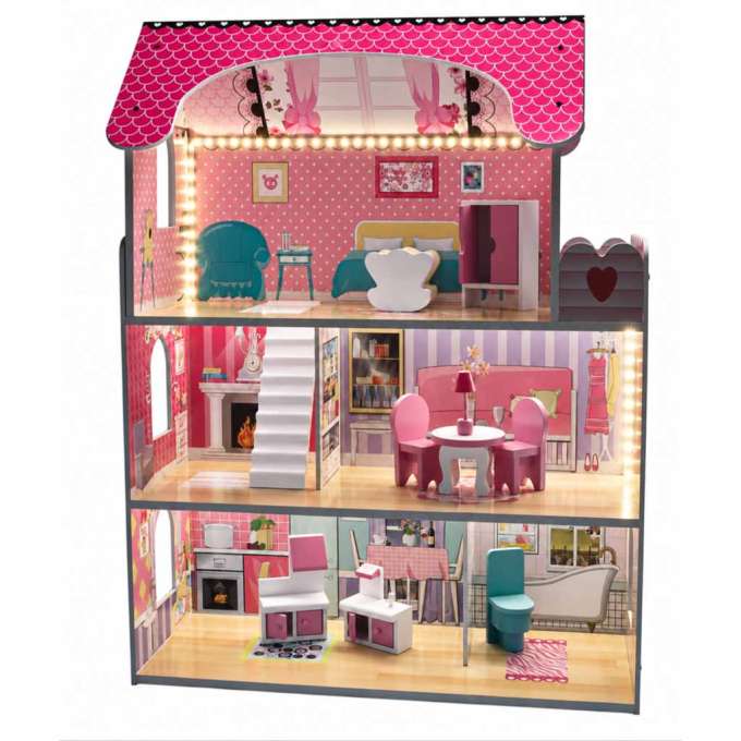 MDF wooden dollhouse furniture 70cm pink LED