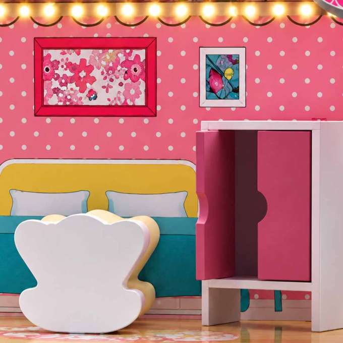 MDF wooden dollhouse furniture 70cm pink LED