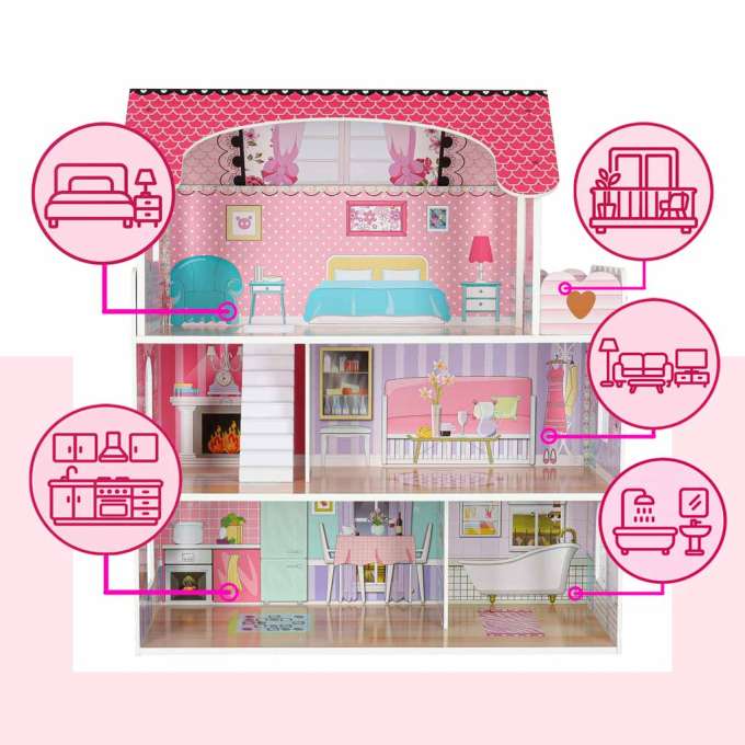 MDF wooden dollhouse furniture 70cm pink LED