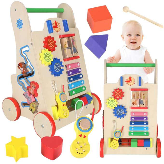 Push toy for children wooden walker educational cube 6-in-1