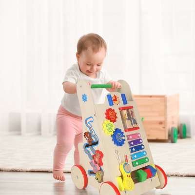 Push toy for children wooden walker educational cube 6-in-1