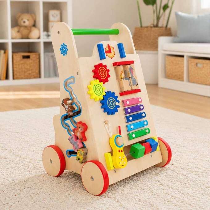 Push toy for children wooden walker educational cube 6-in-1