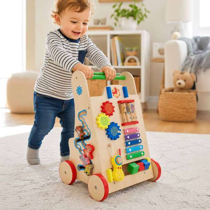 Push toy for children wooden walker educational cube 6-in-1
