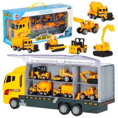 Transporter truck TIR launcher + metal cars construction machinery
