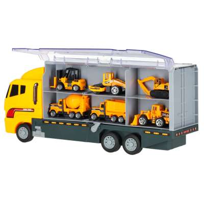 Transporter truck TIR launcher + metal cars construction machinery