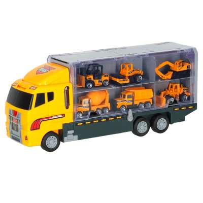 Transporter truck TIR launcher + metal cars construction machinery