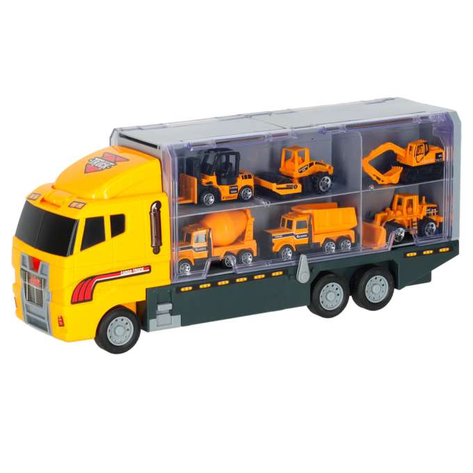 Transporter truck TIR launcher + metal cars construction machinery
