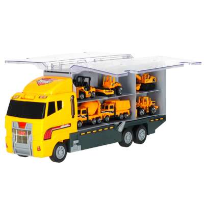 Transporter truck TIR launcher + metal cars construction machinery
