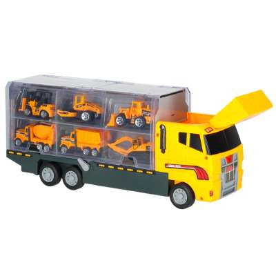 Transporter truck TIR launcher + metal cars construction machinery