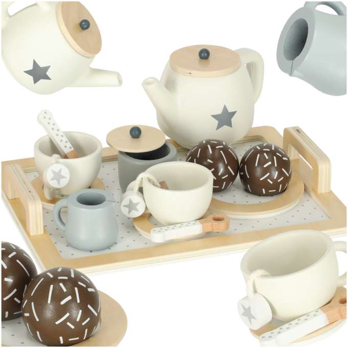 Afternoon tea set of dishes for kids wooden tray cups