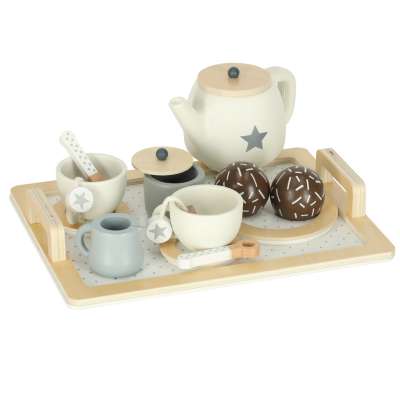 Afternoon tea set of dishes for kids wooden tray cups