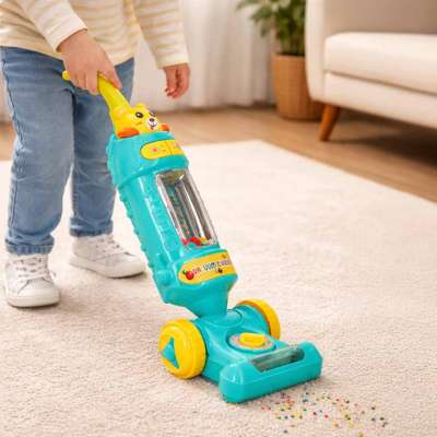Cordless upright vacuum cleaner for kids interactive with sound blue