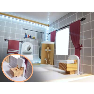 Domek dla lalek drewniany MDF mebelki 78cm biały LED