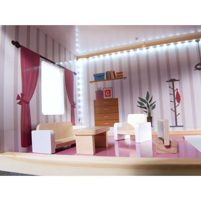 Domek dla lalek MDF drewniany z akcesoriami LED 78cm czarny