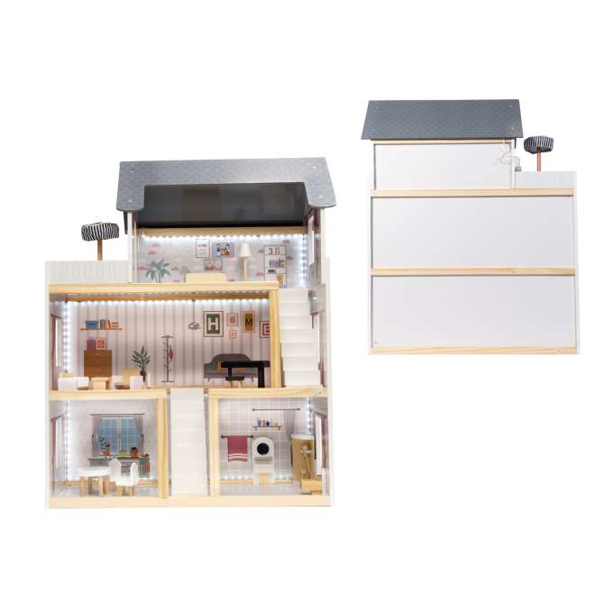 Domek dla lalek MDF drewniany z akcesoriami LED 78cm czarny