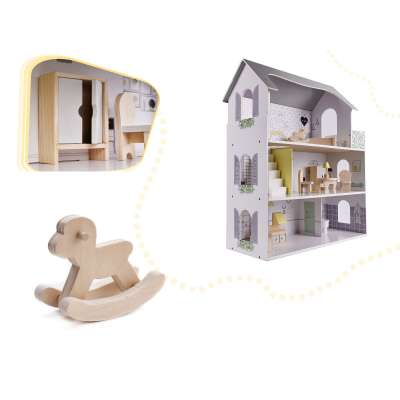 MDF dollhouse with accessories 70cm LED grey