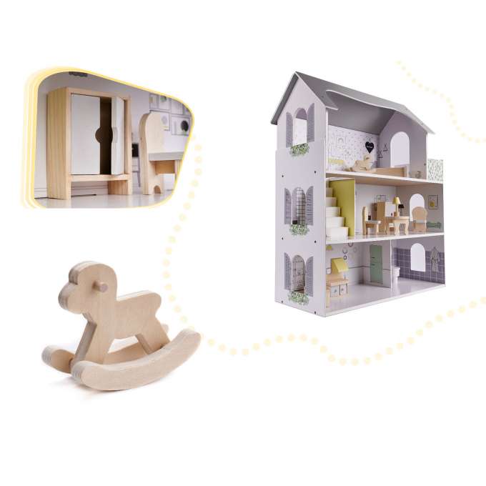 MDF dollhouse with accessories 70cm LED grey